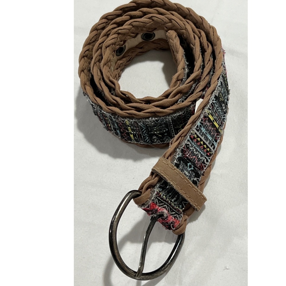 Unbranded‎ SW Tribal Woven Braided Belt Women Size 3 Brown Faux Leather Boho A63